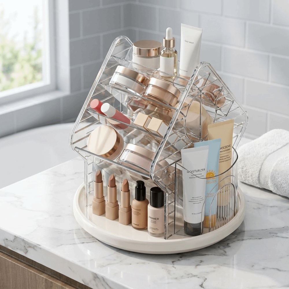 Luxury Skincare Tools - Dönen Masaüstü Kozmetik Düzenleyici, Çok Fonksiyonlu,